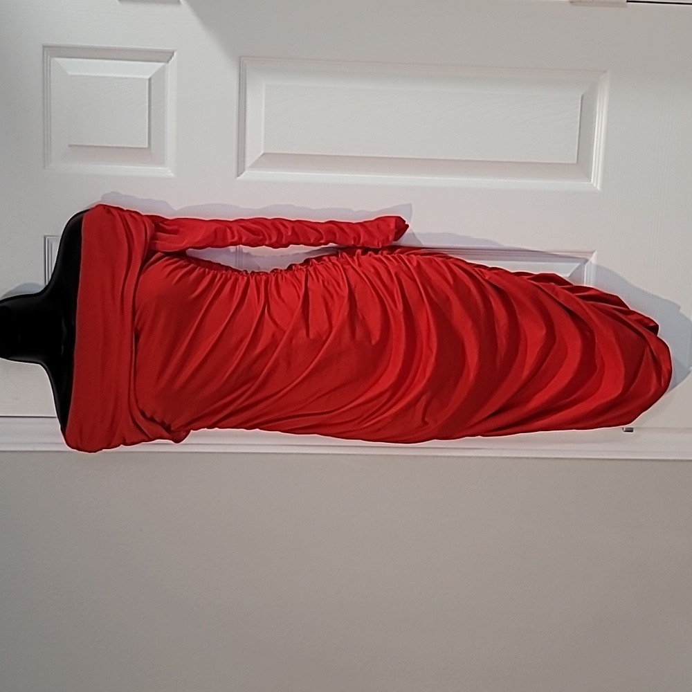 One shoulder long sleeve bodycon ruched red dress